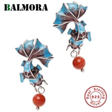 BALMORA, настоящее 925 пробы, серебряные Винтажные серьги-гвоздики с золотой рыбкой для женщин, женские этнические эмалированные серьги с животными, модные оригинальные ювелирные изделия