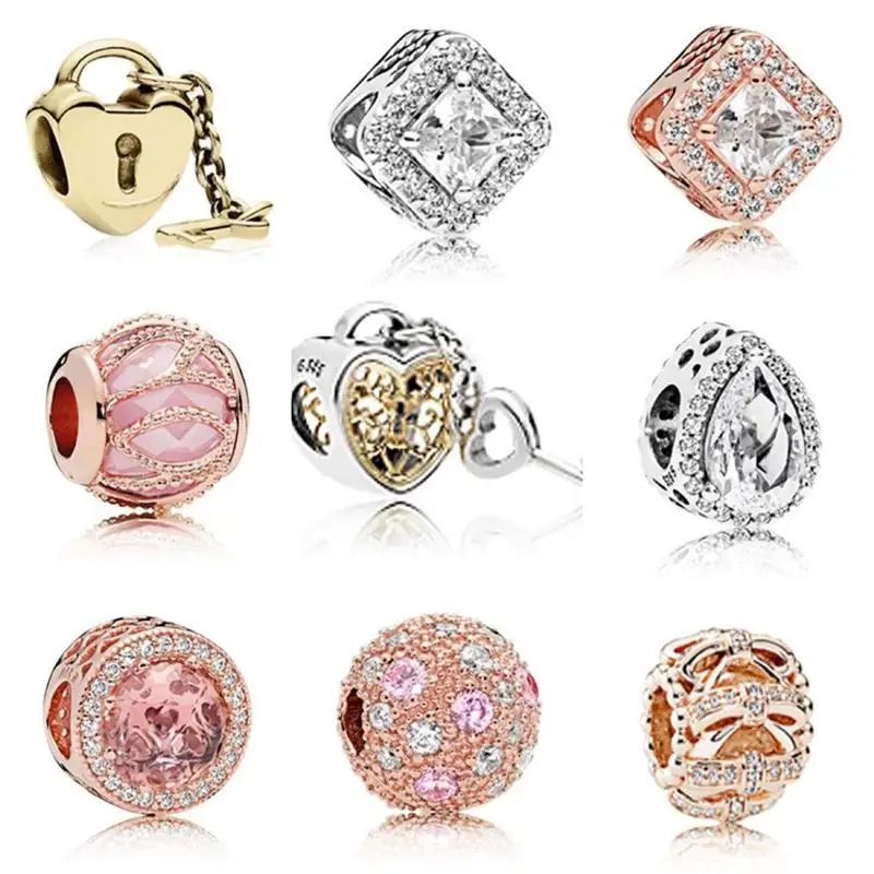 

LIDU 100%925 silver high quality cubic zirconia DIY bracelet classic beads plated rose gold free mail manufacturer wholesale