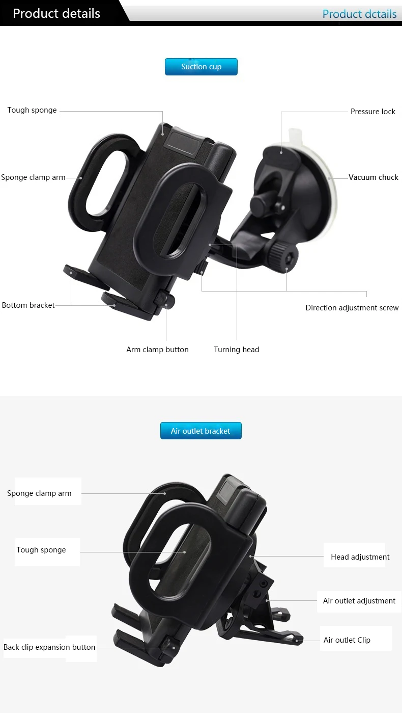 phone holder car sucker air vent Clip 2 types set 360° Rotated Mobile Phone Mount Stand GPS cell-phone holder Support