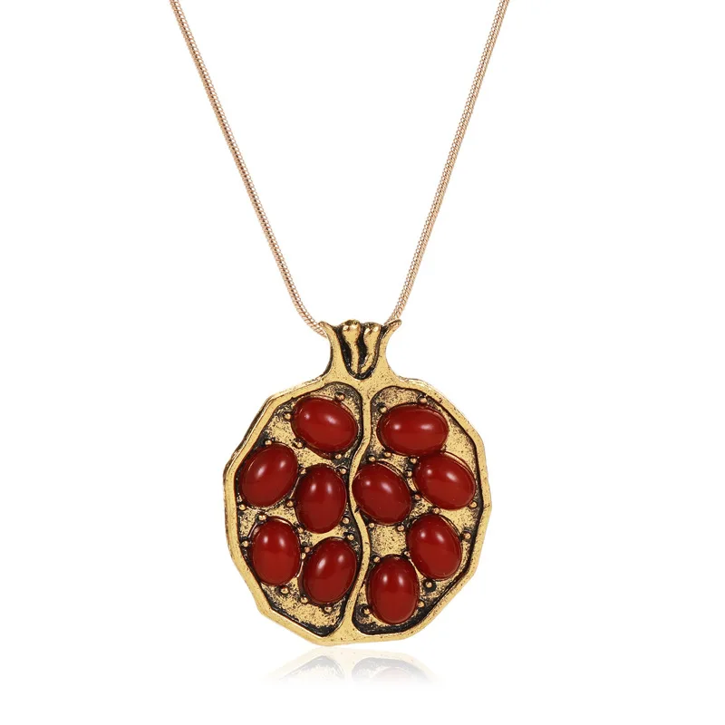 Кулон в виде ягоды, ожерелье для женщин, натуральный камень, красный гранат, длинная цепочка, ожерелье, очаровательный свитер, цепочка, гранат, Mujer, колье - Окраска металла: 9216