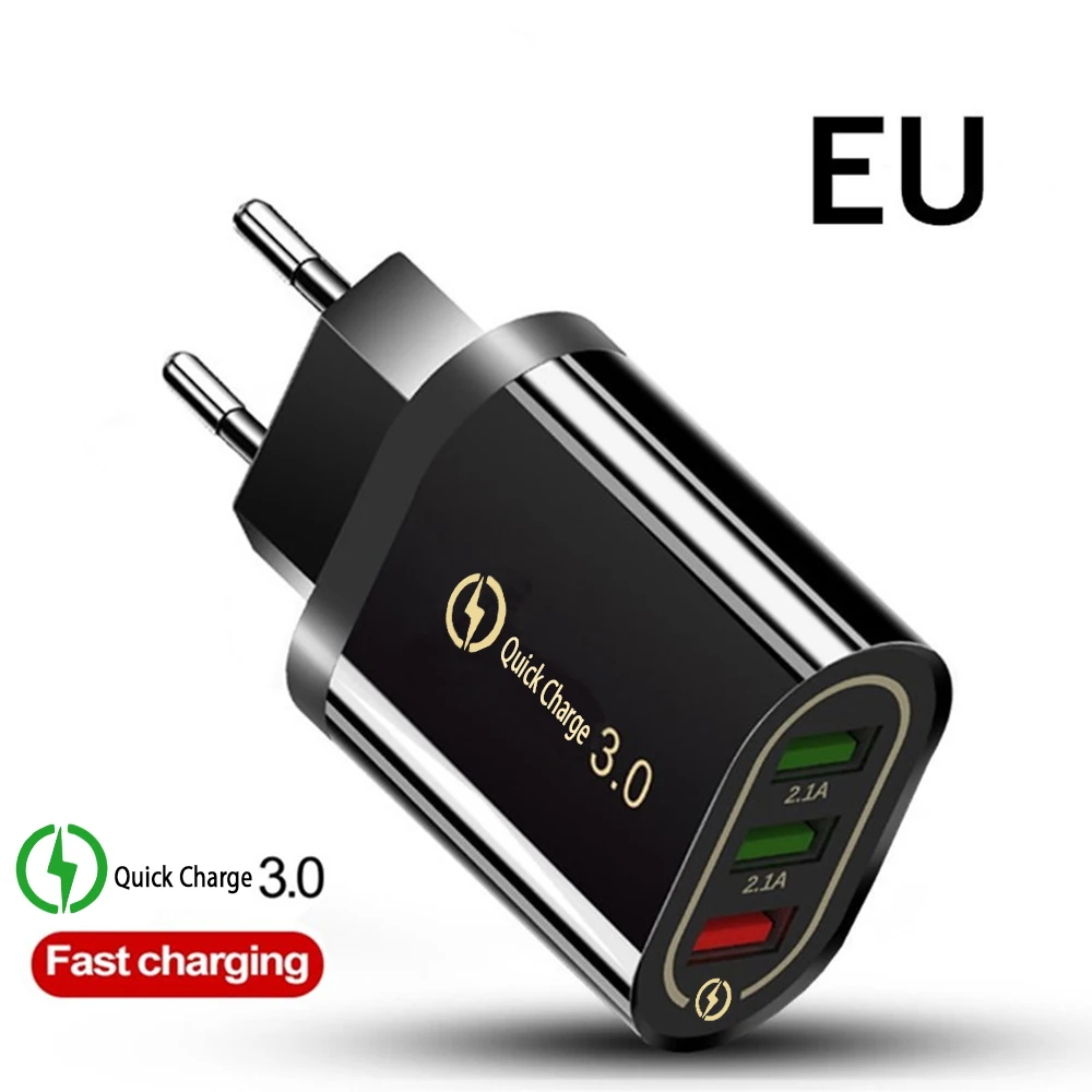 Хорошая 3 Порты и разъёмы USB Зарядное устройство Quick Charge 3,0 для IPhone X 7 samsung huawei P30 Xiaomi 5V 3A ЕС США штекер Адаптер зарядки мобильного телефона - Тип штекера: EU   Black