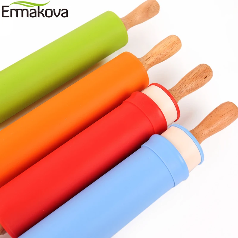 Силиконовая Скалка ERMAKOVA с деревянной ручкой ролик для теста инструмент выпечки