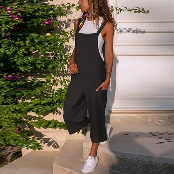 

Oeralls For Women Sleeveless Dungarees Solid Loose Pocket Casual Summer Cotton Linen Long Playsuit Party Jumpsuit Dropship L#3