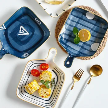 

Japanese Ceramic Plate Creativity Sushi Plate Pizza Dessert Steak Microwave and Dishwasher Safe Home Decorative Tableware DA60PZ