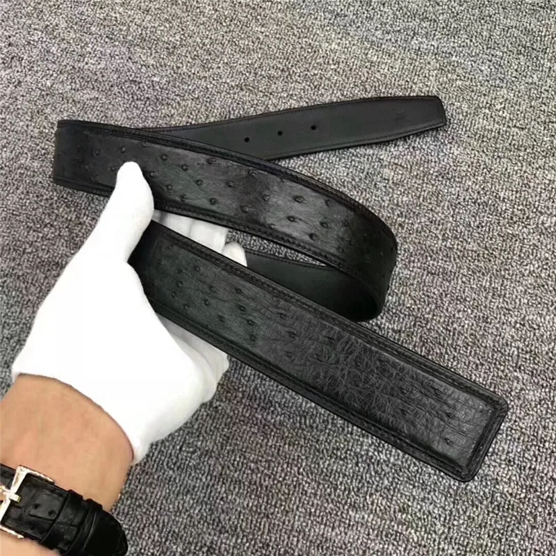 

Fancy Quality Authentic Real Exotic Ostrich Skin Men's Belts Without Buckle Genuine Cow leather Lining Male Black Belt