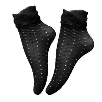 

Ladies Lace Socks Elasticity Dot Mesh Socks Women Summer Transparent Silk Sock Thin Ankle Sock Black White Green Sokken