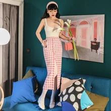 Le Palais винтажная оригинальная осенне-зимняя Новая Винтажная клетчатая розовая юбка-карандаш с высокой талией шерстяная Толстая длинная юбка до середины икры