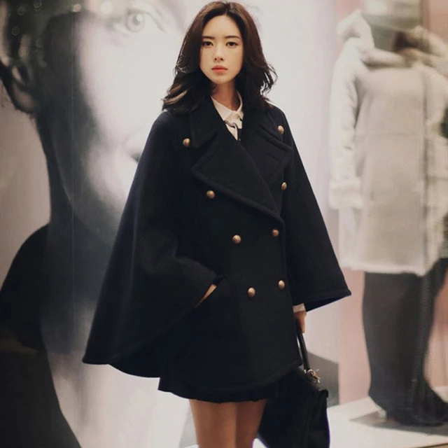 Женская шерстяная накидка, черное шерстяное пальто, модное шерстяное твидовое пончо с рукавом летучая мышь, свободное толстое шерстяное пальто, верхняя одежда, осень-зима 2019 1