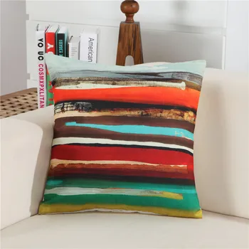 

Colorful Pattern Home Decor Cushion Cover 45x45cm Linne Fabric Single-sided Pillowcase Sofa Chair Seat Back Cushion Cover