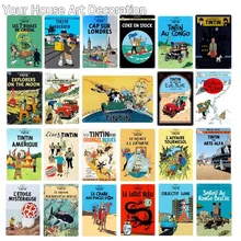 Жестяные знаки картины Тинтин и собака приключения мультфильм фильм живопись плакат Винтаж на стену для дома и бара Декор металлические знаки