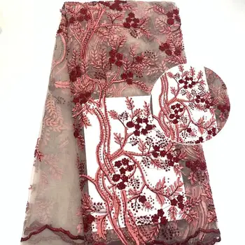 

Latest African Mesh Lace Fabric High Quality French Net 3D Embroidery Tulle Nigerian Lace Fabric 5Yards For Women Wedding A-1208