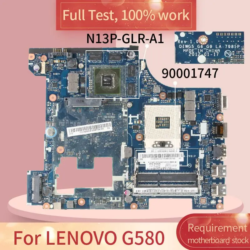 90001747 для LENOVO G580 11S90001747ZZ LA-7981P SLJ8E N13P-GLR-A1 ноутбук материнская плата полный тест 100%