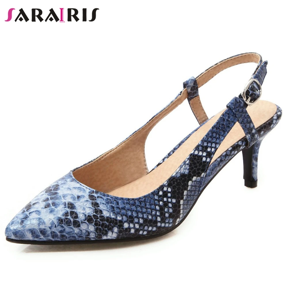 

SARAIRIS 2020 Trendy Female Sexy Shallow Pointed Toe Summer Sandals 2020 Thin Heel Sandals Women Snake Veins Shoes Woman