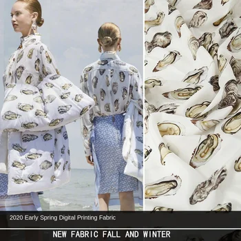 

2020 spring and summer European and American style show high-definition digital printing pearl shell simulation silk crepe cloth