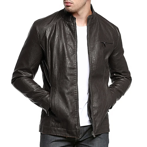 Брендовая мотоциклетная кожаная куртка для мужчин Jaqueta De Couro Masculina, мужская куртка-бомбер из искусственной кожи, мужские пальто и куртки M-3XL - Цвет: Dark Brown