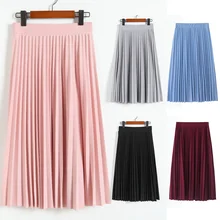 Новая Женская эластичная однотонная плиссированная юбка миди с высокой талией, вечерние, праздничные юбки FIF66
