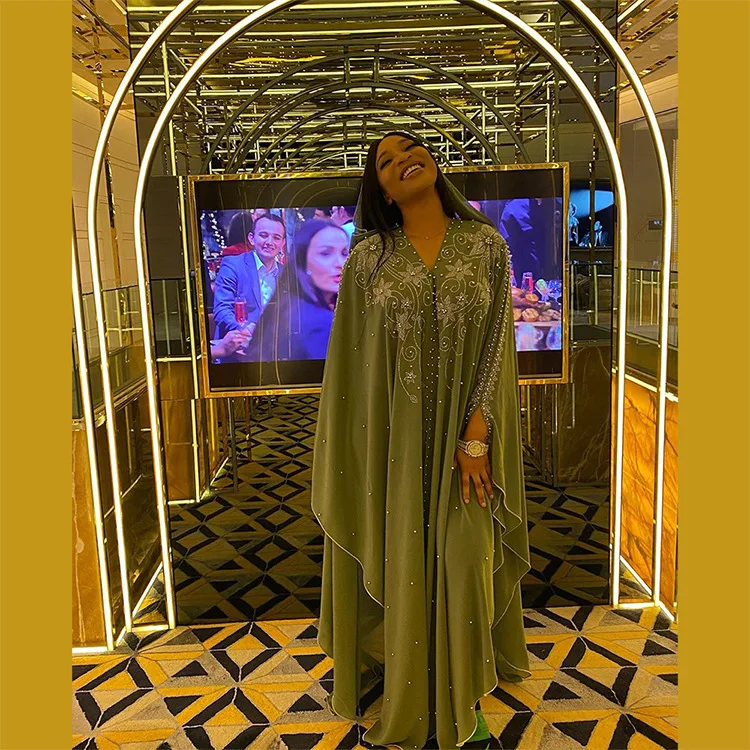DOIB African Dresses for Women Chiffon Plus Size Dashiki Diamond Beads Boubou African Abaya Dubai Muslim Dress Robe