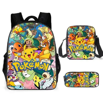 

Children School Bags Cartoon Pikachu Printing Shoulder Backpack 3Pcs/set Kids Pokemon Custom Students Bookbags 16 inch