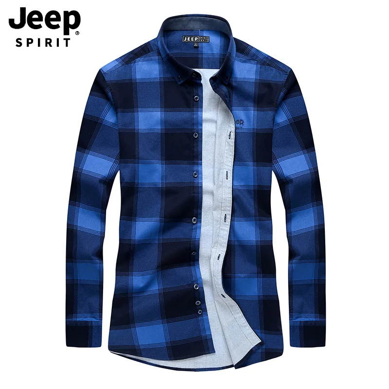 JEEP SPIRIT Новая мужская клетчатая рубашка с длинным рукавом и отложным воротником мужская хлопковая рубашка плюс размер M-4XL повседневные рубашки мужские рубашки