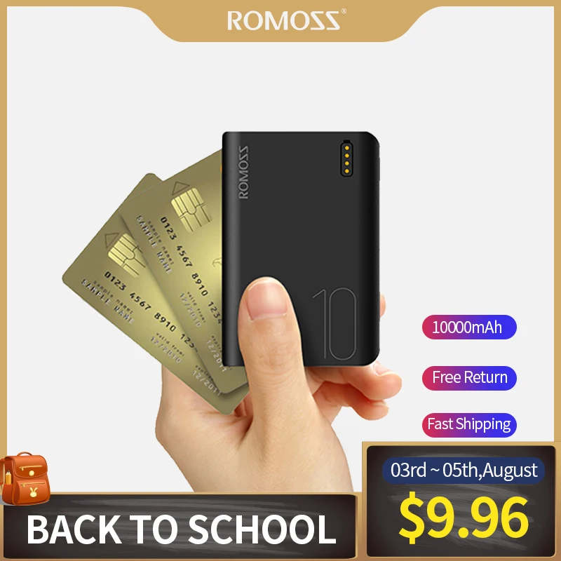  Внешний мини-аккумулятор Romoss Sense4, 10000 мАч, быстрая зарядка, портативное Внешнее зарядное устройство для iPhone, Xiaomi 