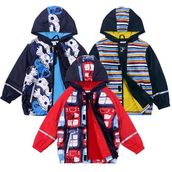 

Boys Windproof Waterpoof Rain Jacket Girls Jacket Children Rain Coats Kids PU Fleece Hooded Outerwear Cartoon Child Clothes