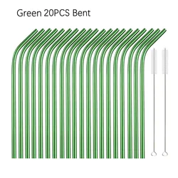 Vibrant Eco-friendly Reusable Metal Straw Set - 10 Color Stainless Steel Drinking Straws (Green Bent)