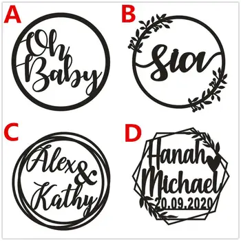 

Personalized Bride and Groom Name Wedding Photo Props Wooden Wedding Decoration Centerpieces Wreath Circle Signs