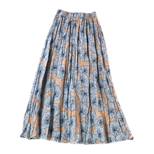 Винтажная длинная юбка с принтом, Женская Осенняя Корейская элегантная плиссированная юбка средней длины с высокой талией, женские юбки для свадебной вечеринки