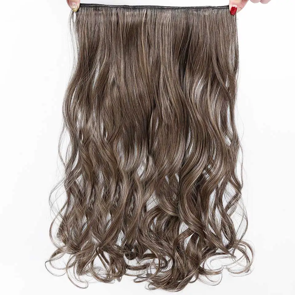 DIFEI 24 inch Long Wavy Clip in one Piece Synthetic Hair Extension Brown Black Heat Resistant Fiber 5 Clips Hairpiece for Women - Цвет: 4m27