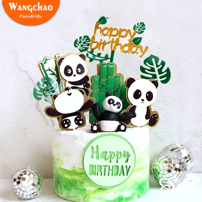 Ins Panda Decoration Feuille De Tortue En Bambou Joyeux Anniversaire Pour La Journee Des Enfants Fournitures De Fete Pour Garcons Et Filles Patisserie Cadeaux Mignons Aliexpress