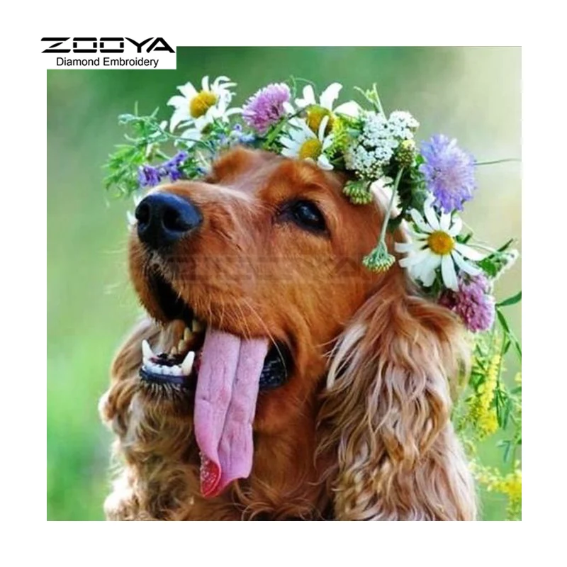 ZOOYA Алмазная вышивка 5D DIY Алмазная картина собака животное и цветок Алмазная вышивка крестиком Стразы Украшения CJ725 - Цвет: Белый