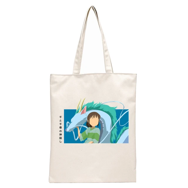 Spirited Away Faceless  Print Reusable Shopping Bag Women Canvas Tote Bags Printing Eco Bag Cartoon Shopper Shoulder Bags N2057D