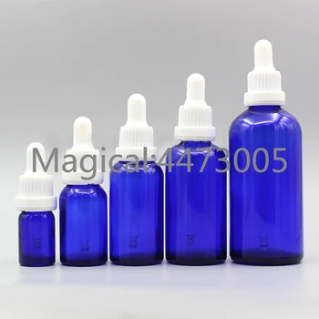 

2/10pcs 5ml 10ml 15ml 20ml 30ml 50ml 100ml Empty Blue Glass Essential Oil Dropper Bottle with White Plastic Cover and Pipette