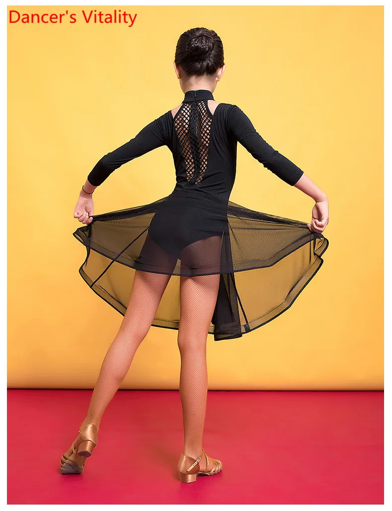 Сексуальное платье для латинских танцев для девочек; профессиональная тренировочная одежда для детей; сезон осень-зима; одежда с длинными рукавами для выступлений и соревнований