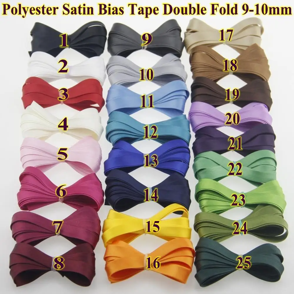 Polyester Satin Bias Tape Double Fold Size 1cm, 80meter. Bias Binding