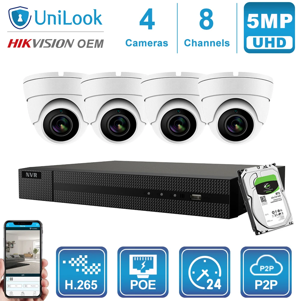 Hikvision OEM 8CH 4 к NVR 5MP белый/серый POE IP Камера 4/6/8 шт. ONVIF CCTV открытый системы безопасности CCTV NVR Наборы с 1/2/4 ТБ HDD - Цвет: 4 White Cams Kit