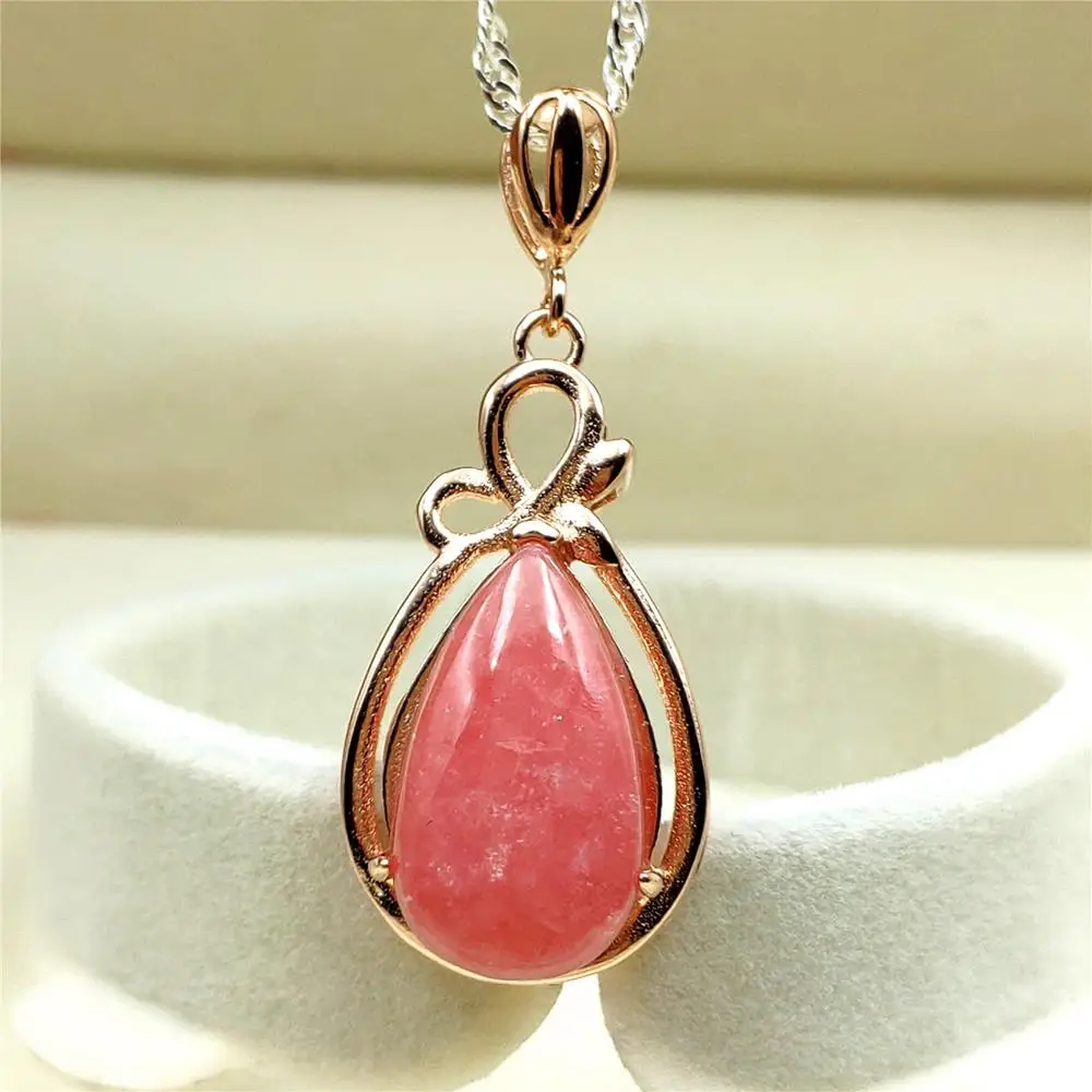 

100% Natural Ice Red Rhodochrosite Necklace 27x16mm Pendant Water Drop Stone Women Men Rose Gold Love Reiki Gift AAAAA