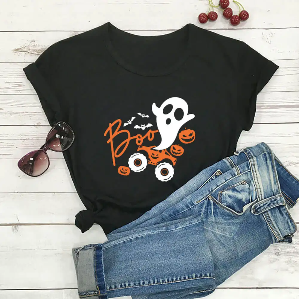 Ghost Rider Truck Monster Halloween Pumpkin 100% Cotton Women Tshirt Unisex Funny Summer Casual Manica Corta Top Halloween Shirt