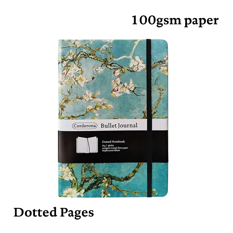 

Dot Grid Bullet Journal Hard Cover A5 Van Gogh Starry Night Blossoming Almond Tree Notebook Dotted Bujo Travel Planner Diary