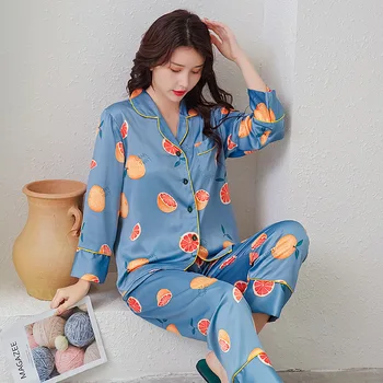 

Youhottest 2020 Long Sleeves Pijama Women Nature Silk Pajamas