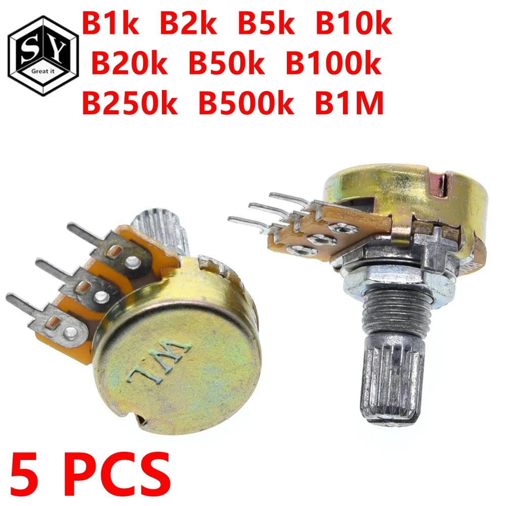 5 шт. Great IT WH148 стерео/pa/герметичный потенциометр B1k B2k B5k B10k B20k B50k B100k B250k B500k B1M 15 мм 3pins