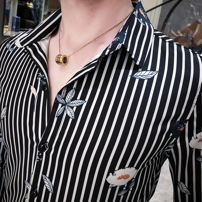 Полосатая Мужская рубашка Camisa Social Masculina с длинным рукавом, мужская рубашка Chemise, Весенняя Мужская рубашка, Повседневная приталенная Мужская Клубная рубашка на выпускной