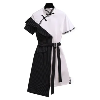 

2020 Sunmer Clothes Women Vintage Elegant Black Stripe Party Dress Prom Large Plus Size 4XL Bodycon Wrap A Line Shirt Dress Belt
