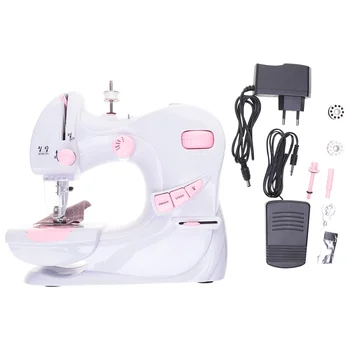 

Household Electric Table Sewing Machine With Double Thread And Double Speed Edge Lock with EU Plug (without Battery White)