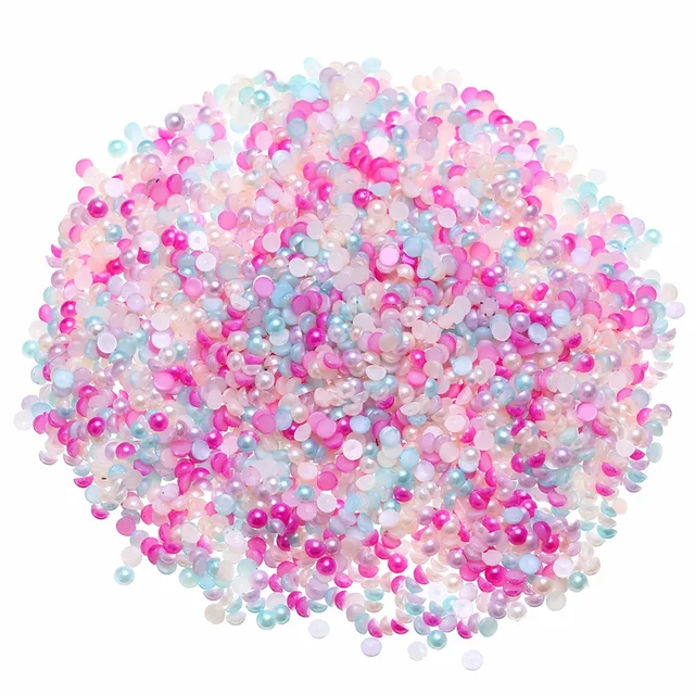 3000pcs/set Mixed Color Acrylic Plastic Half Pearl Round Bead Flat Back 4mm Scrapbook for DIY Craft Decoration 1