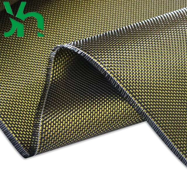 200gsm 1100D Yellow Kevlar & 3K Carbon fiber mixed Fabric 2x2