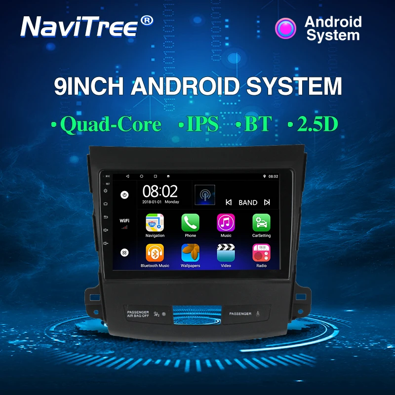 NaviTree 9 дюймов ips 1024*600 Android 9,0 автомобильный радио мультимедиа для Mitsubishi Outlander xl 2 2005-2011 bluetooth FM usb заднего вида - Цвет: DVD