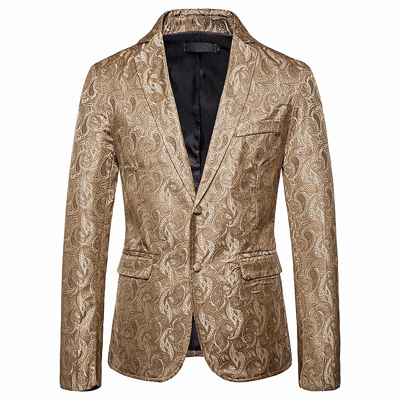 

2020 new spring and autumn new men's bright shiny dark two-button lapel suit tide men's fashion printed suit jacket