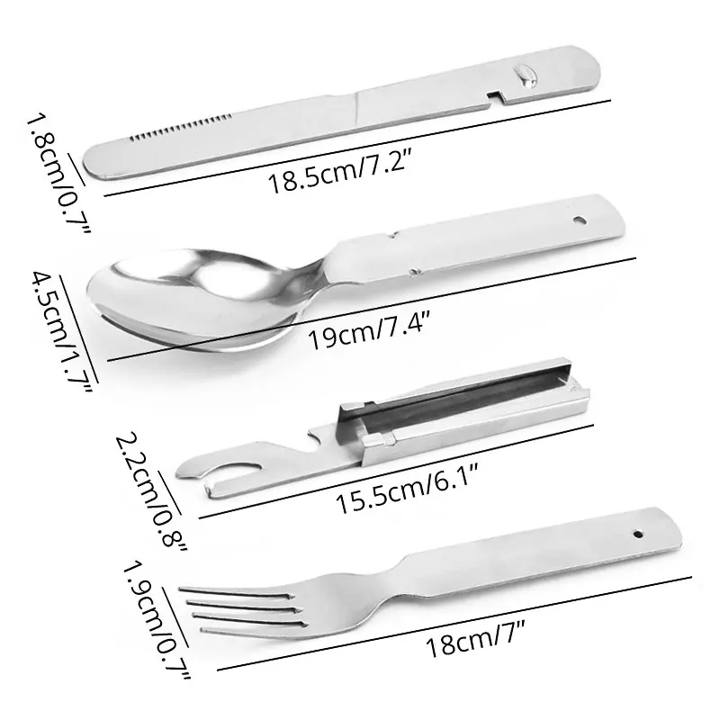 4-in-1 Portable Stainless Steel Camping Cutlery Set