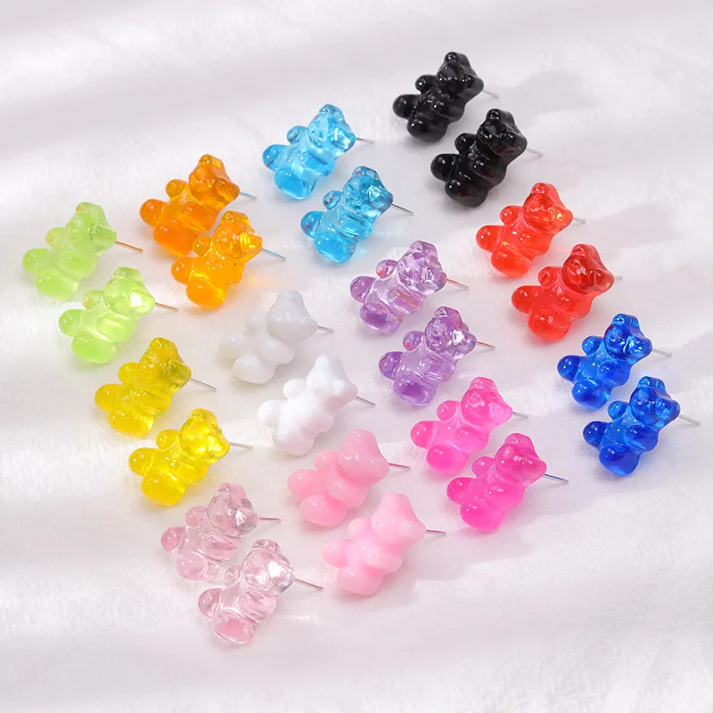 Bambini Candy Color Jelly Bear Stud Orecchini Donna Girl Cartoon Trasparente Bear Barrette Fashion Cute Resin Gummy Bear Jewelry